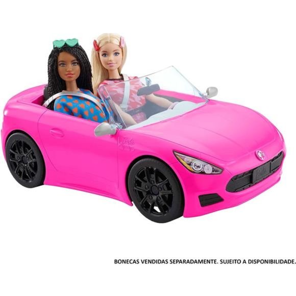 Barbie Toy Car, NEW Pink 2-Seater Convertible Seatbelts and Rolling Wheels - Picture 3 of 6